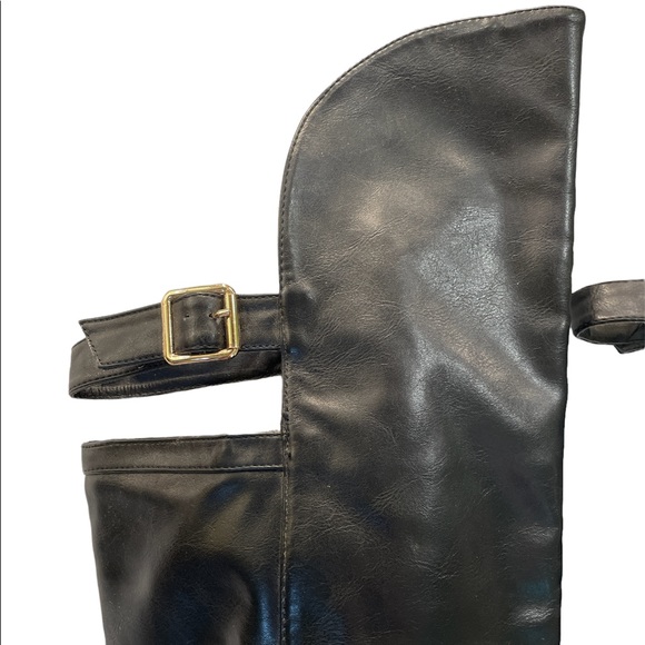 JustFab Over Knee Stiletto Platform Non Leather Black Boot Gold Buckle Detail 11 - Picture 3 of 7